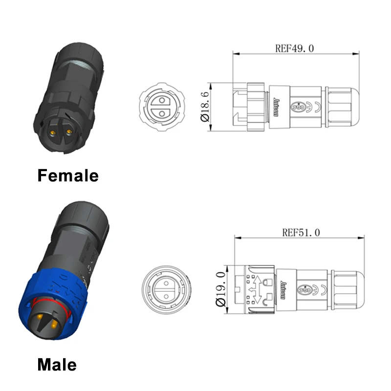 Outdoor Lighting Connectors - 2Pin M16 Power Connector Self-locking Assembly