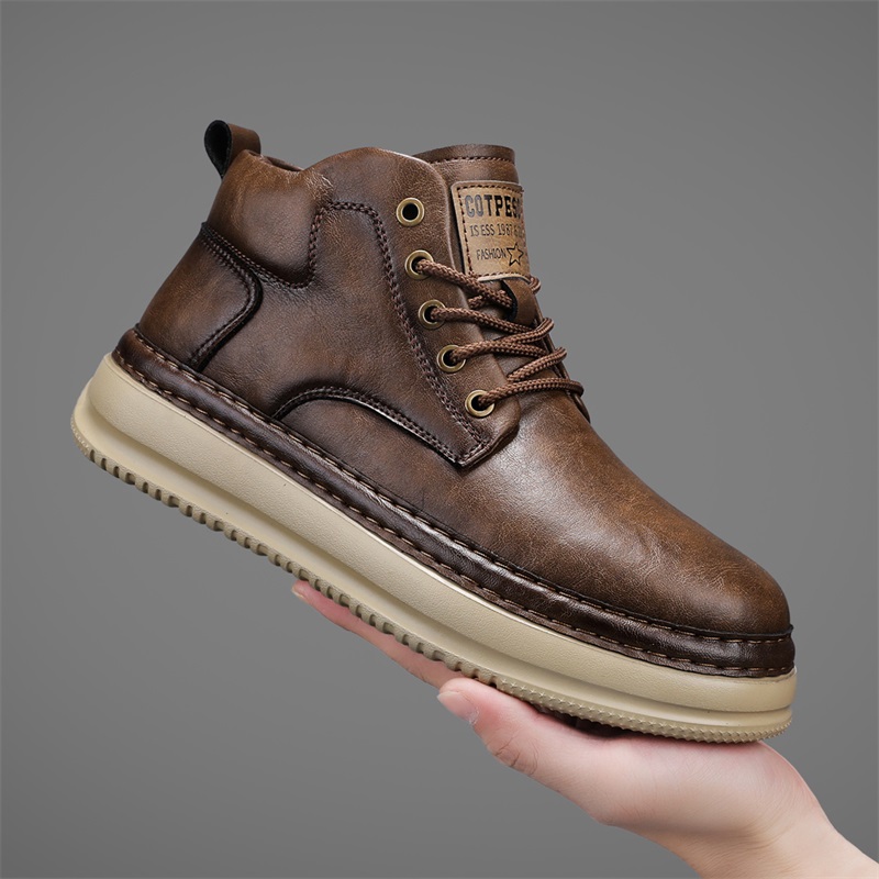 Outdoor Lighting Uplight - Men's Handmade Retro High-Top Casual Shoes,