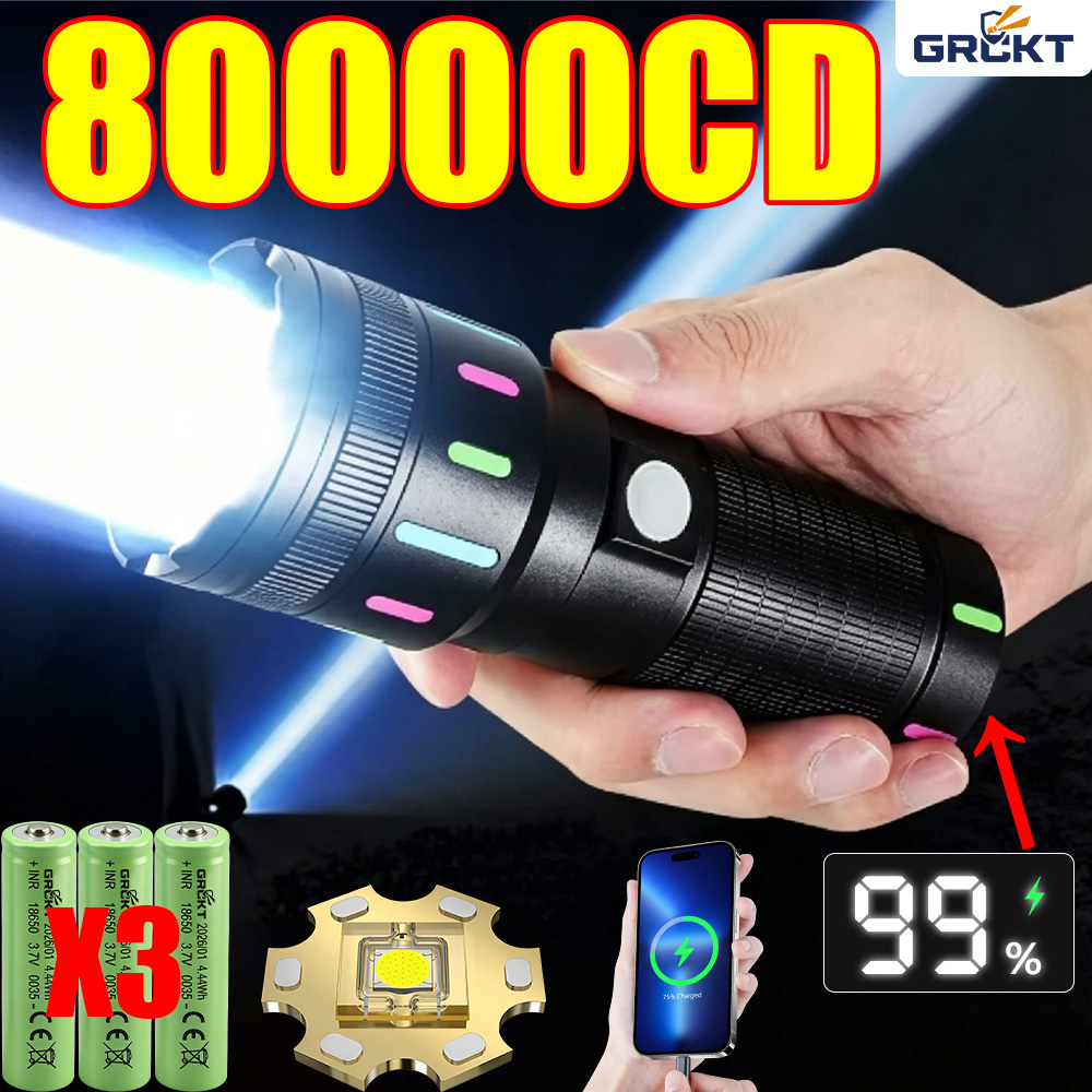 Outdoor Lighting Beacon - 80000CD Most Powerful LED Flashlight High