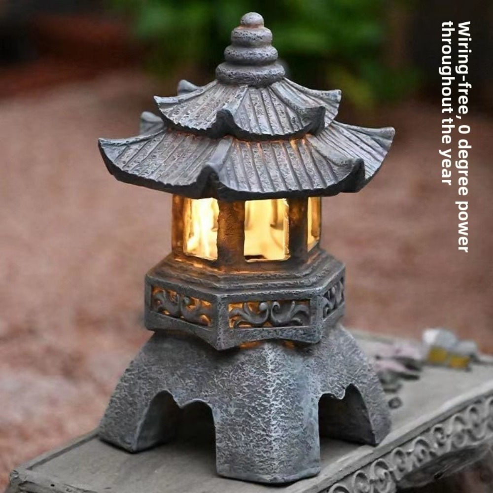 Outdoor Zen Lighting - Solar Light Zen Stone Pagoda Decoration
